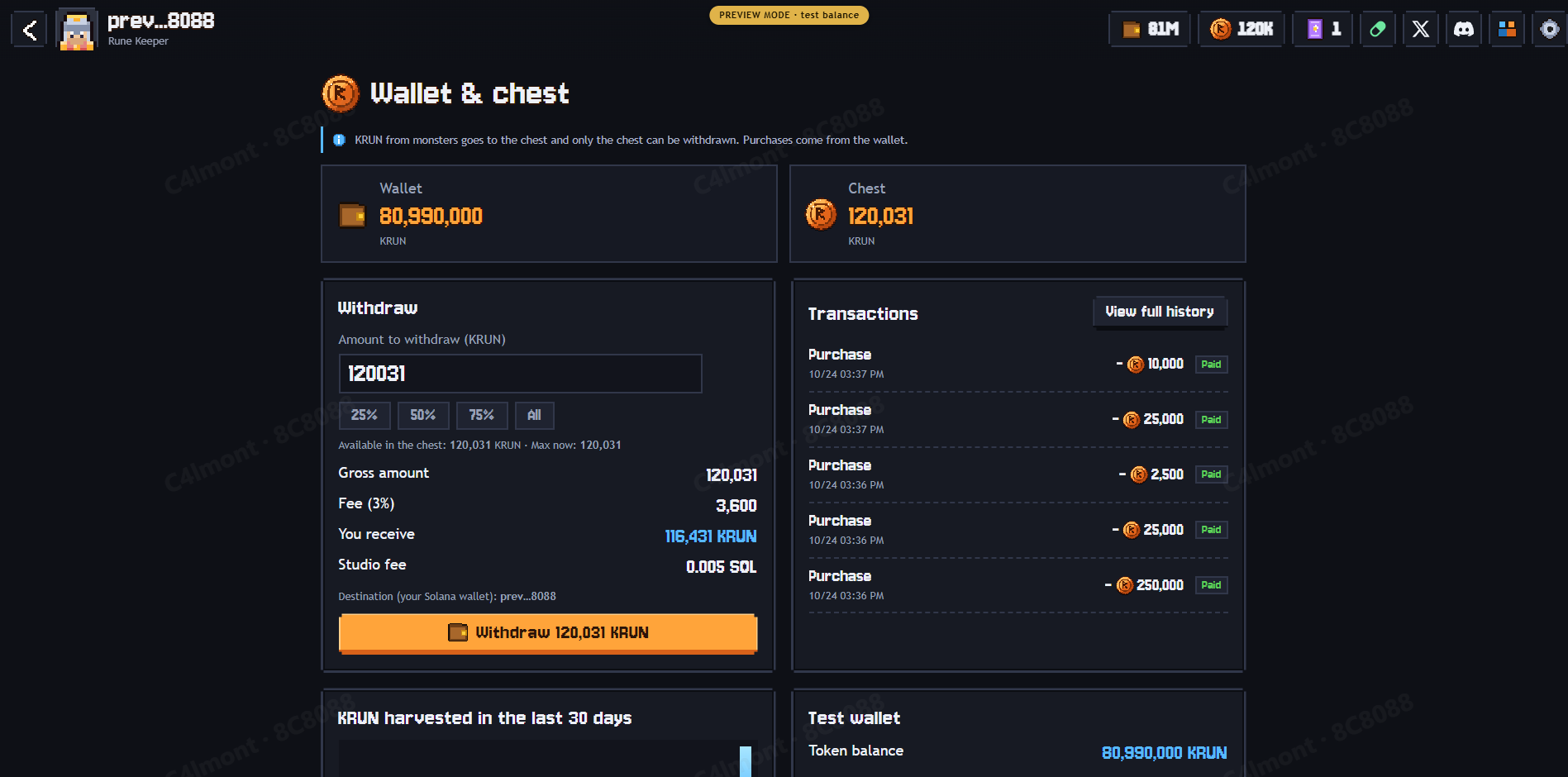 Rune Keepers — 8. Wallet & chest: two separate balances